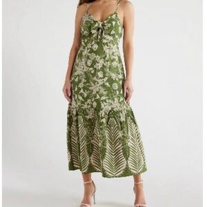 Olive Green Floral Tie-Front Maxi Dress